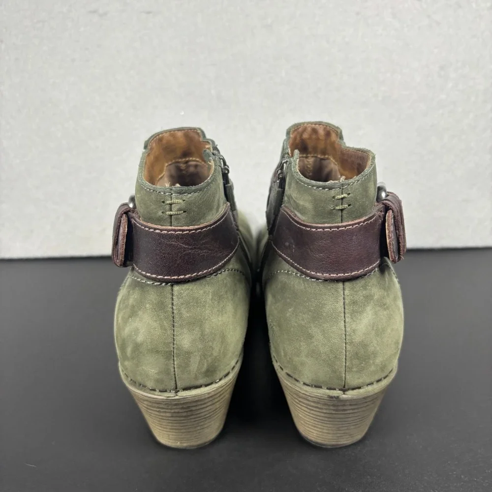 Dansko Michelle Green Nubuck Leather Ankle Booties Boots EU 38 US 7/7.5 Side Zip
